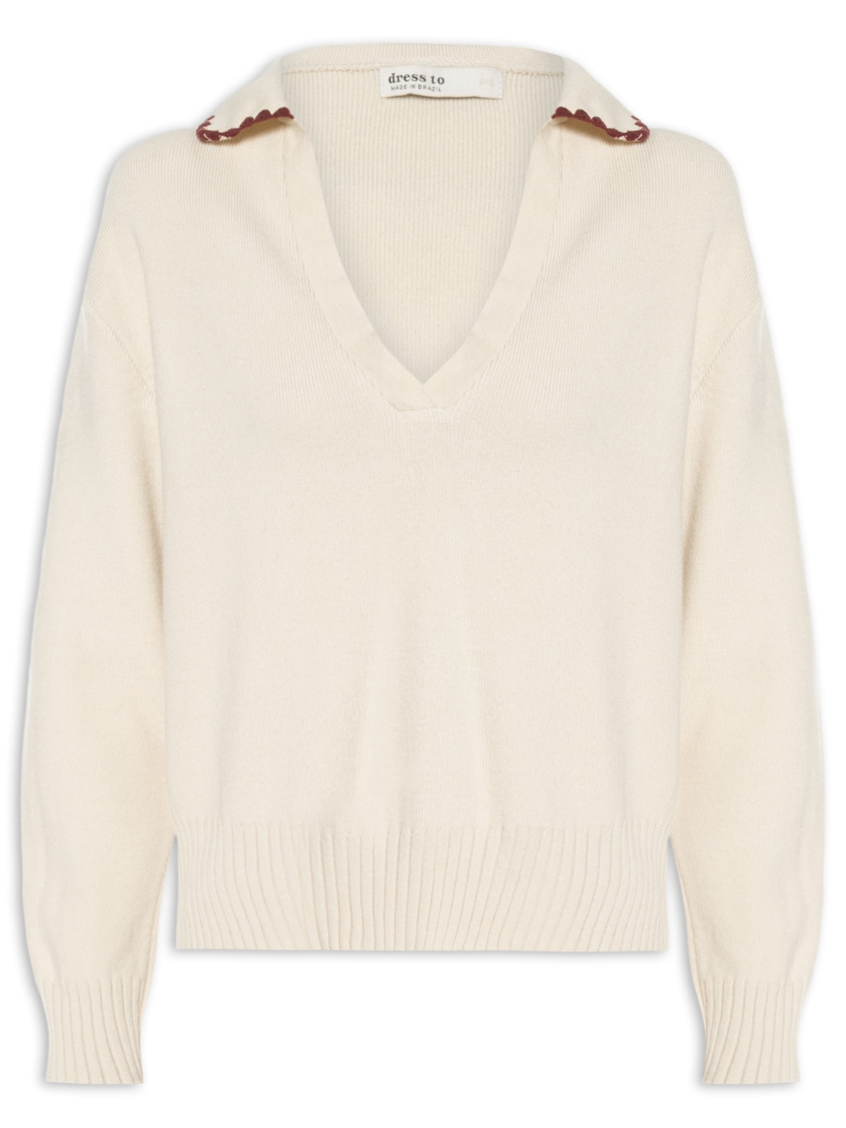 Casaco Feminino Pull Polo Tricot Off White Dress To