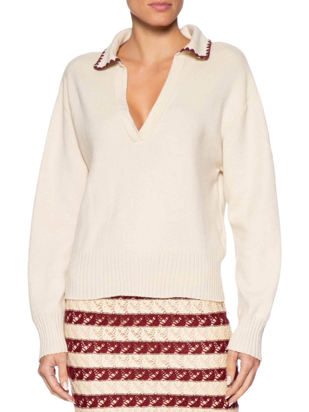 Casaco Feminino Pull Polo Tricot Off White Dress To