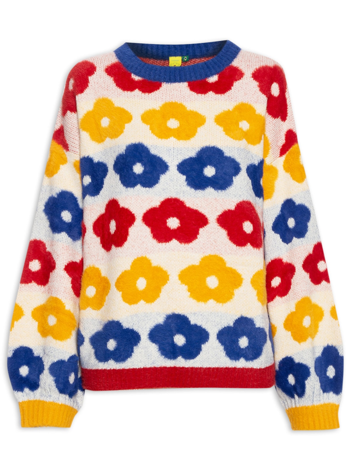 Casaco Feminino Pull Tricot Pelinho Flor - Branco