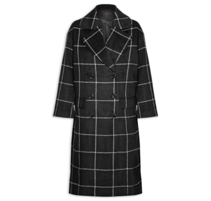 Casaco Feminino Sobretudo Oversized Xadrez - Preto