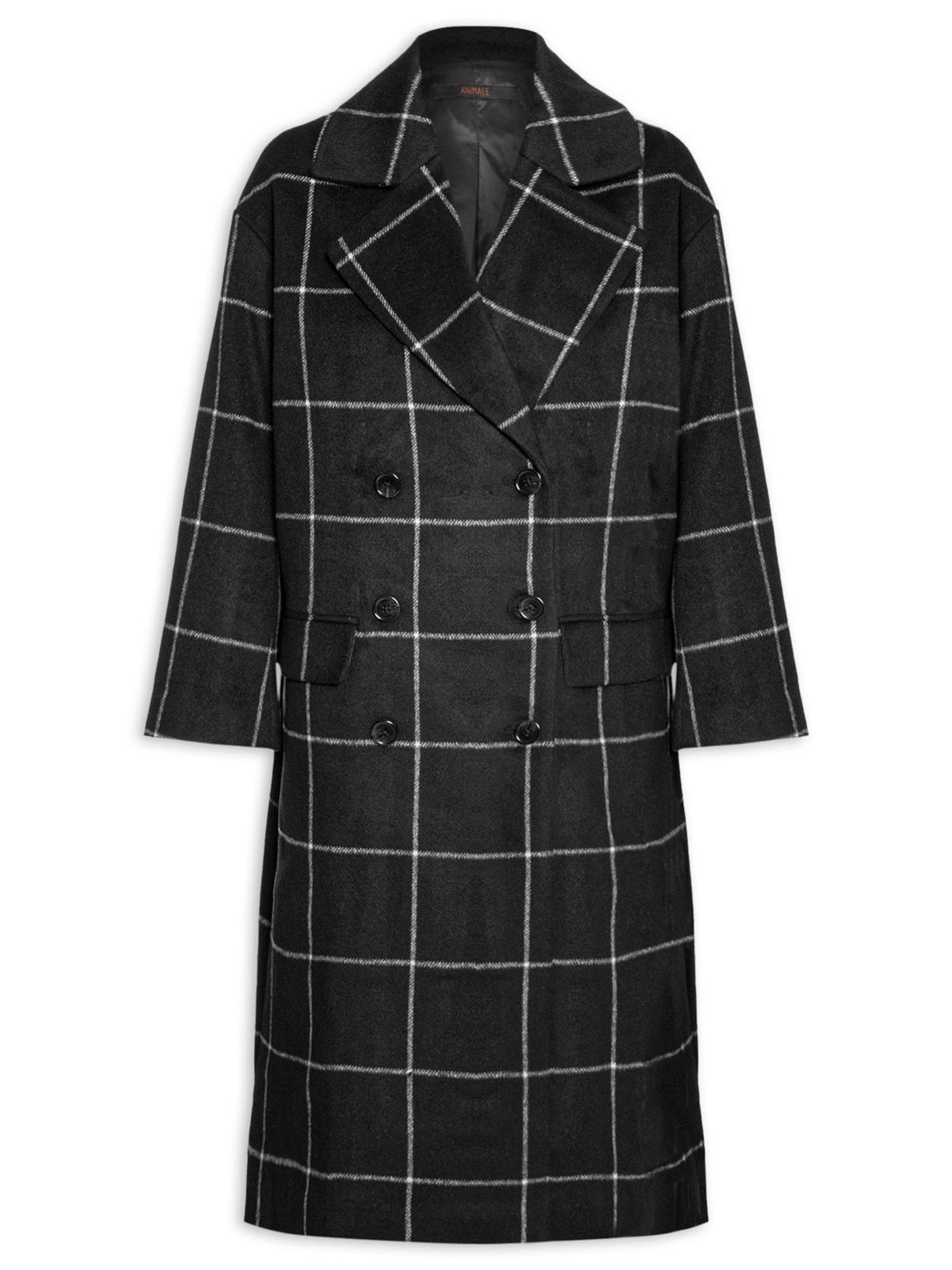 Casaco Feminino Sobretudo Oversized Xadrez - Preto