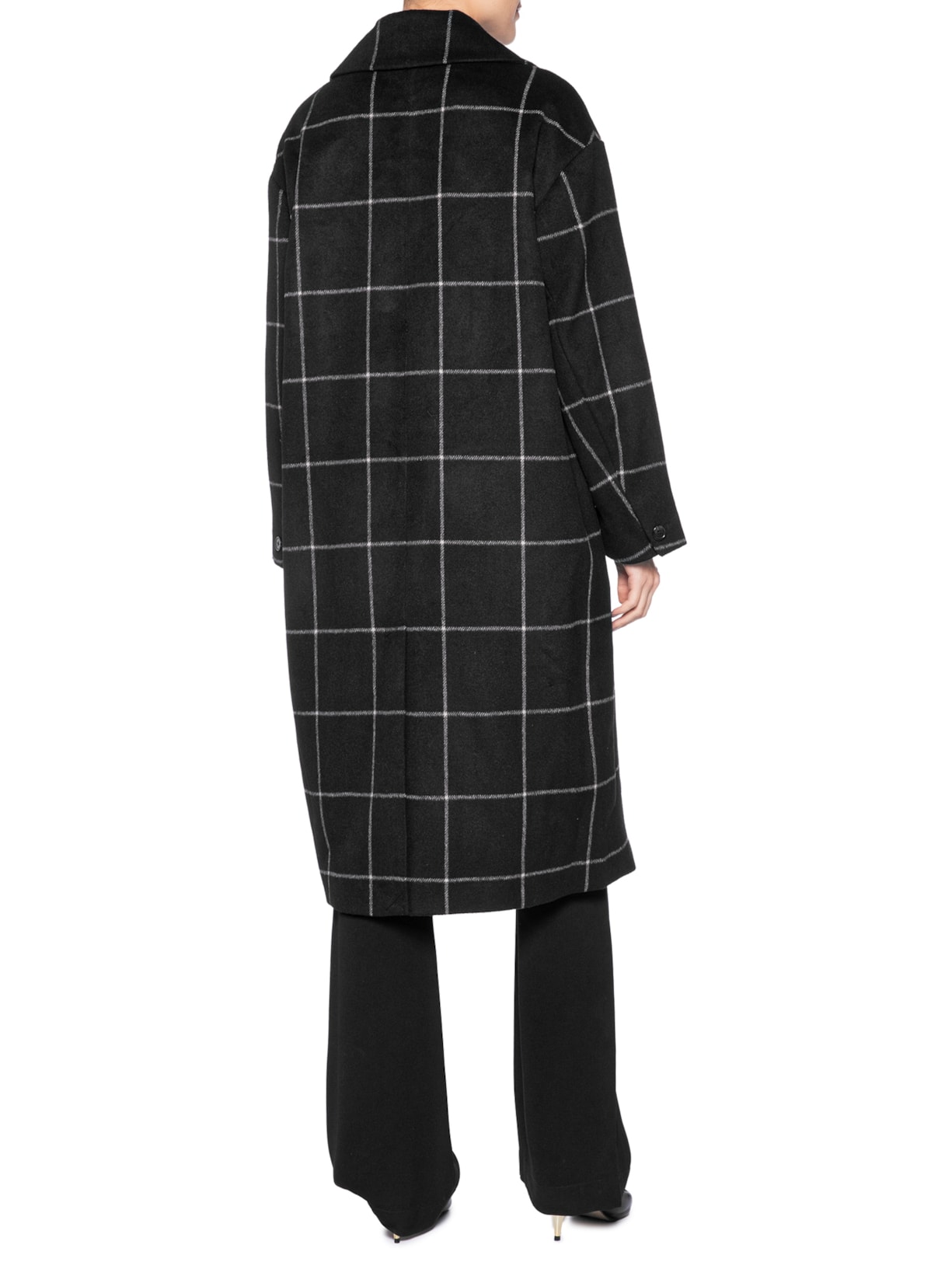 Casaco Feminino Sobretudo Oversized Xadrez Preto Animale