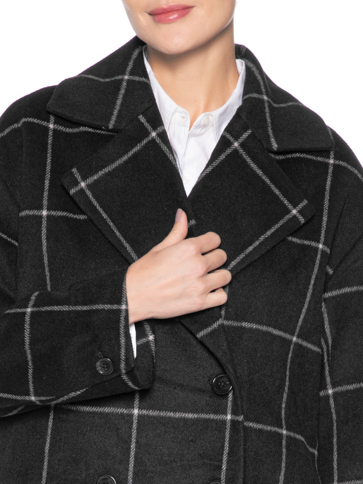 Casaco Feminino Sobretudo Oversized Xadrez Preto Animale