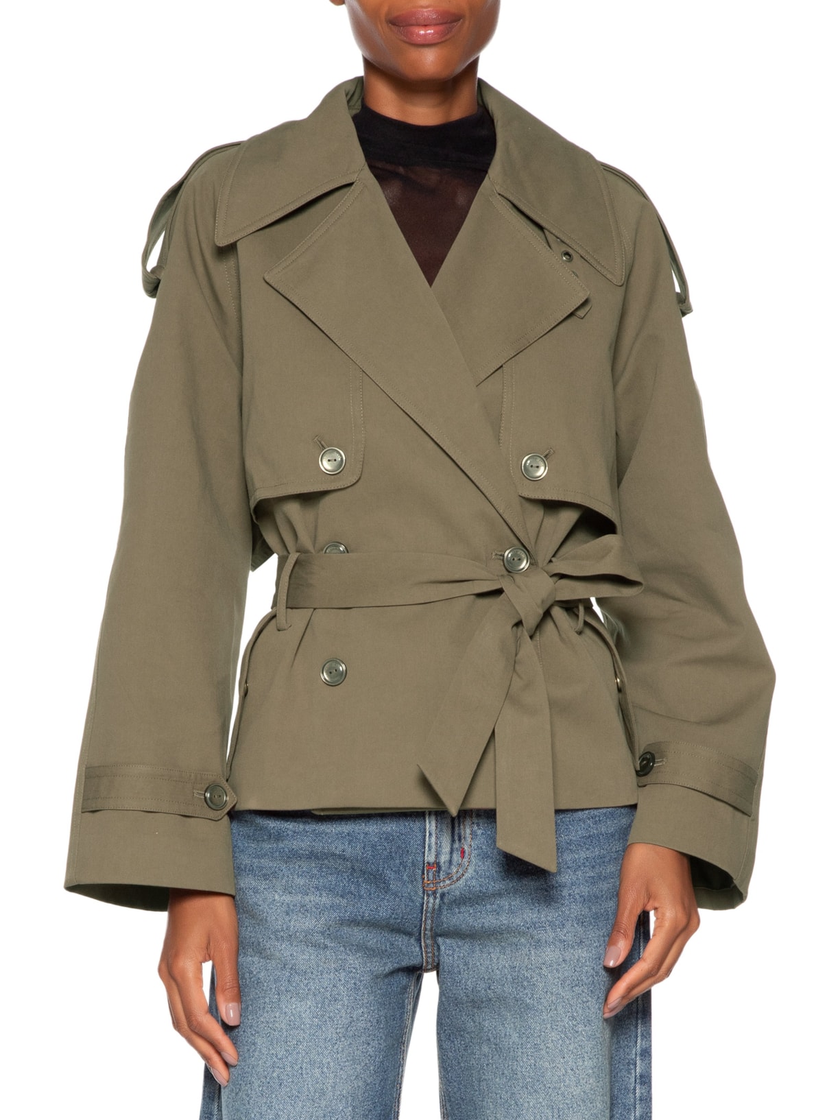 Casaco Feminino Trench Coat Curto Com Cinto Verde Animale Jeans