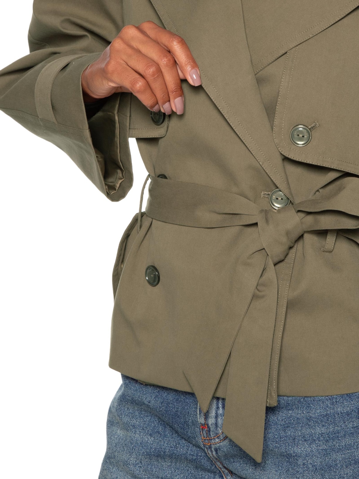 Casaco Feminino Trench Coat Curto Com Cinto Verde Animale Jeans