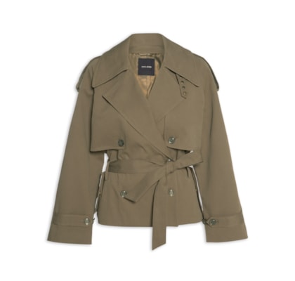 Casaco Feminino Trench Coat Curto Com Cinto - Verde