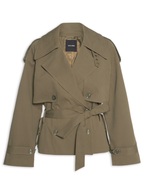 Casaco Feminino Trench Coat Curto Com Cinto - Verde