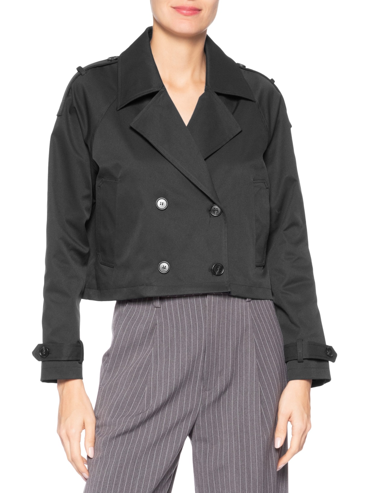 Casaco Feminino Trench Coat Curto Preto '2Essential