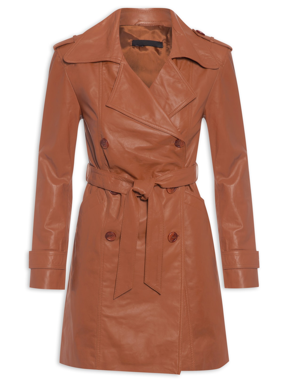 Casaco Feminino Trench Coat De Couro - Marrom