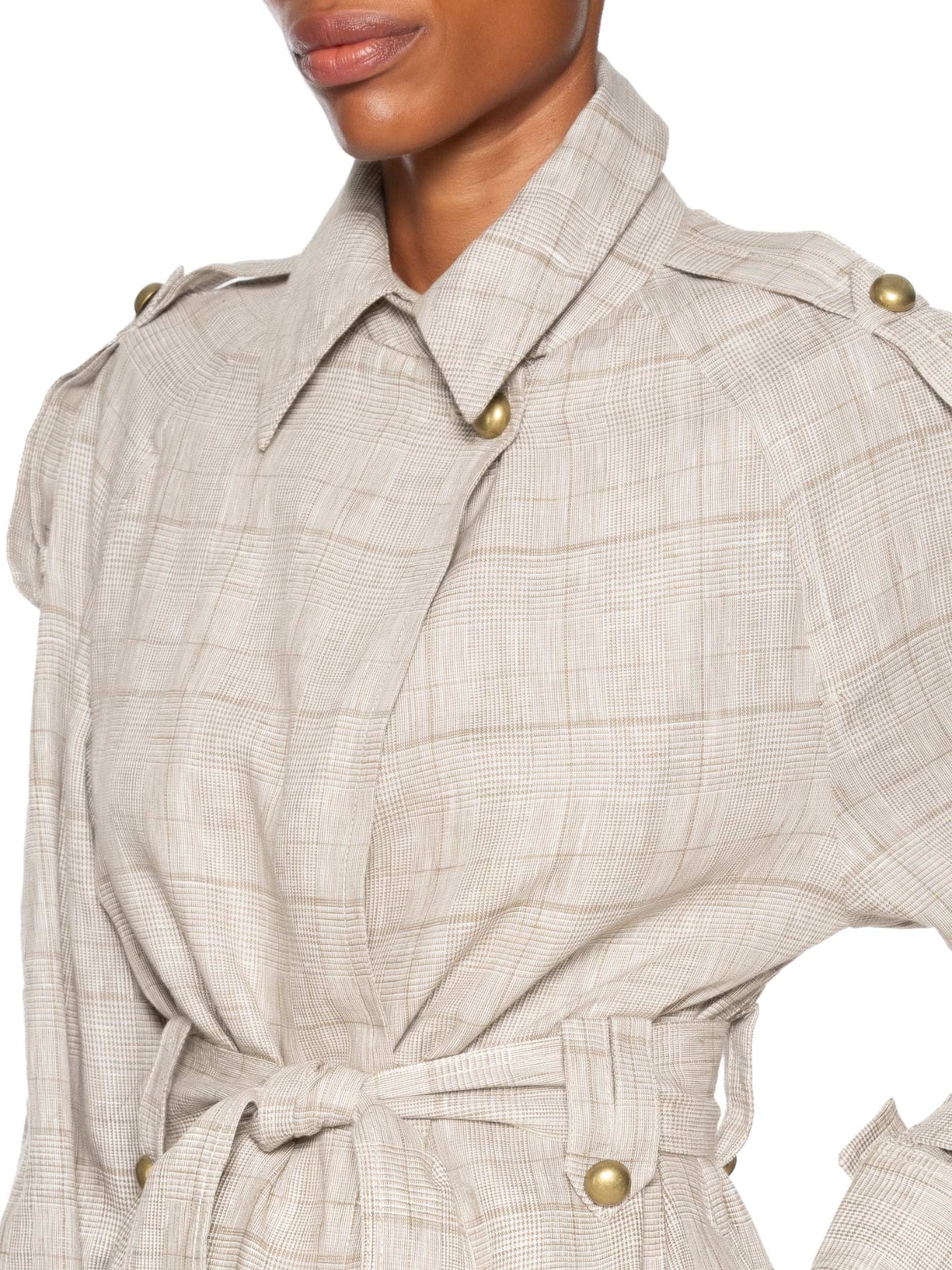 Casaco Feminino Trench Coat De Linho Xadrez Cinza Animale