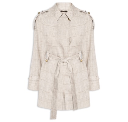 Casaco Feminino Trench Coat De Linho Xadrez - Cinza