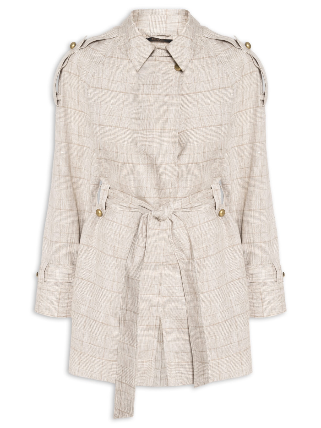 Casaco Feminino Trench Coat De Linho Xadrez - Cinza