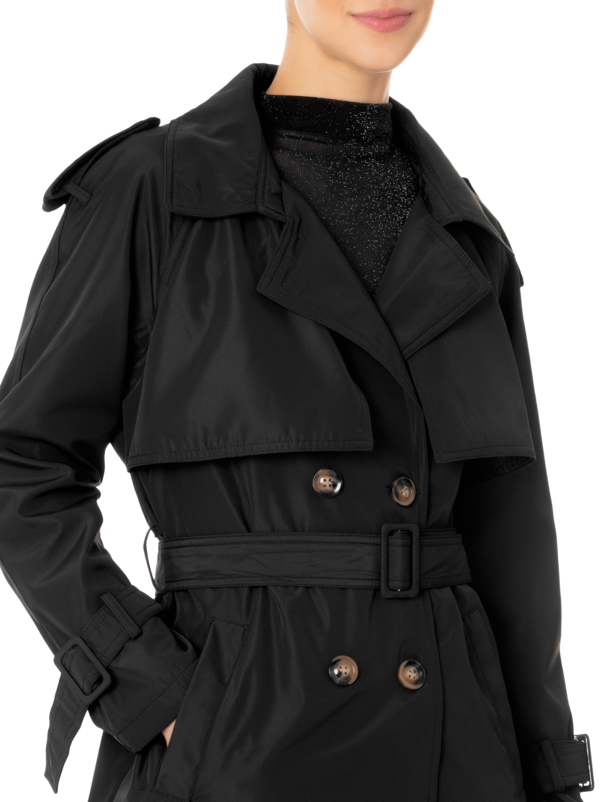 Trench Coat Casaco Preto Longo Market 33 Casaco Feminino Trench