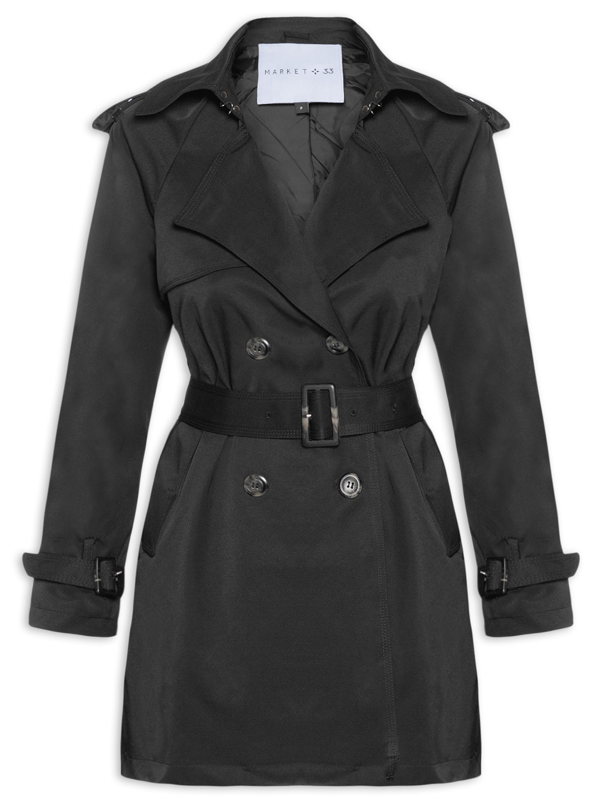 Casaco Feminino Trench Coat Preto Market 33