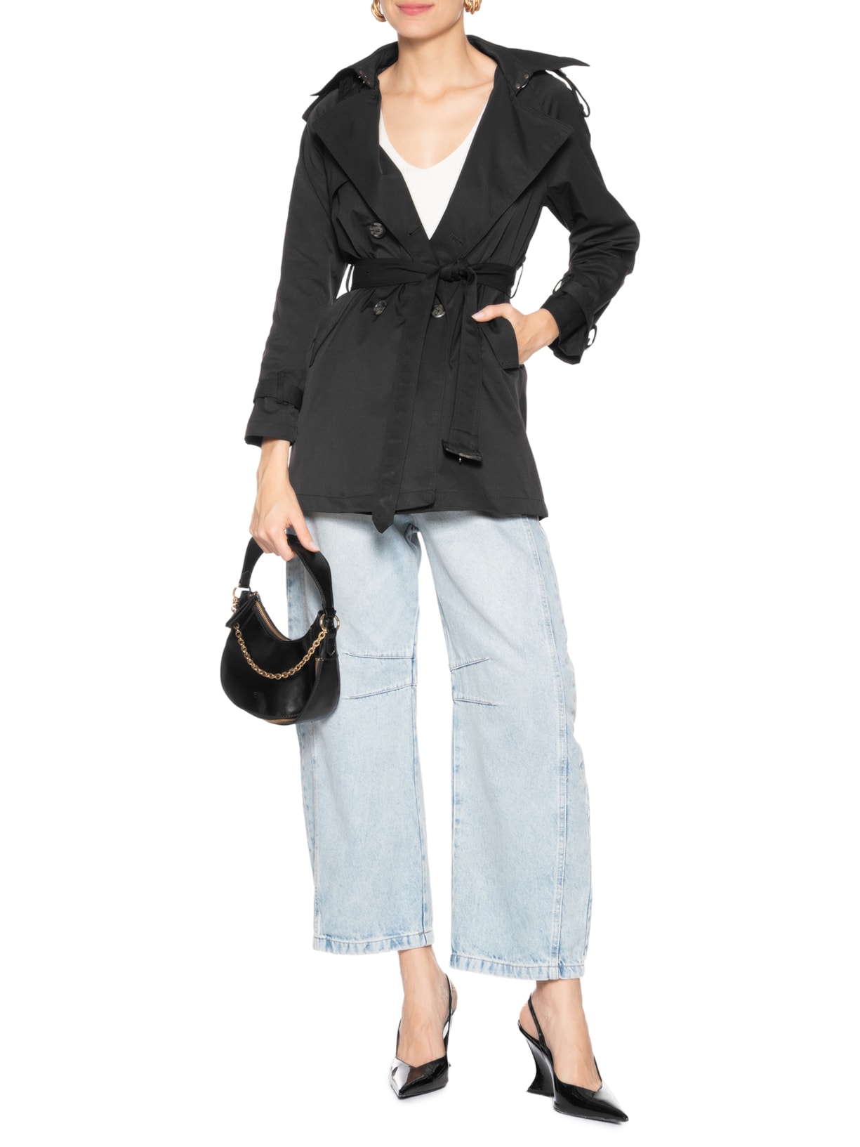 Casaco Feminino Trench Coat Preto Market 33