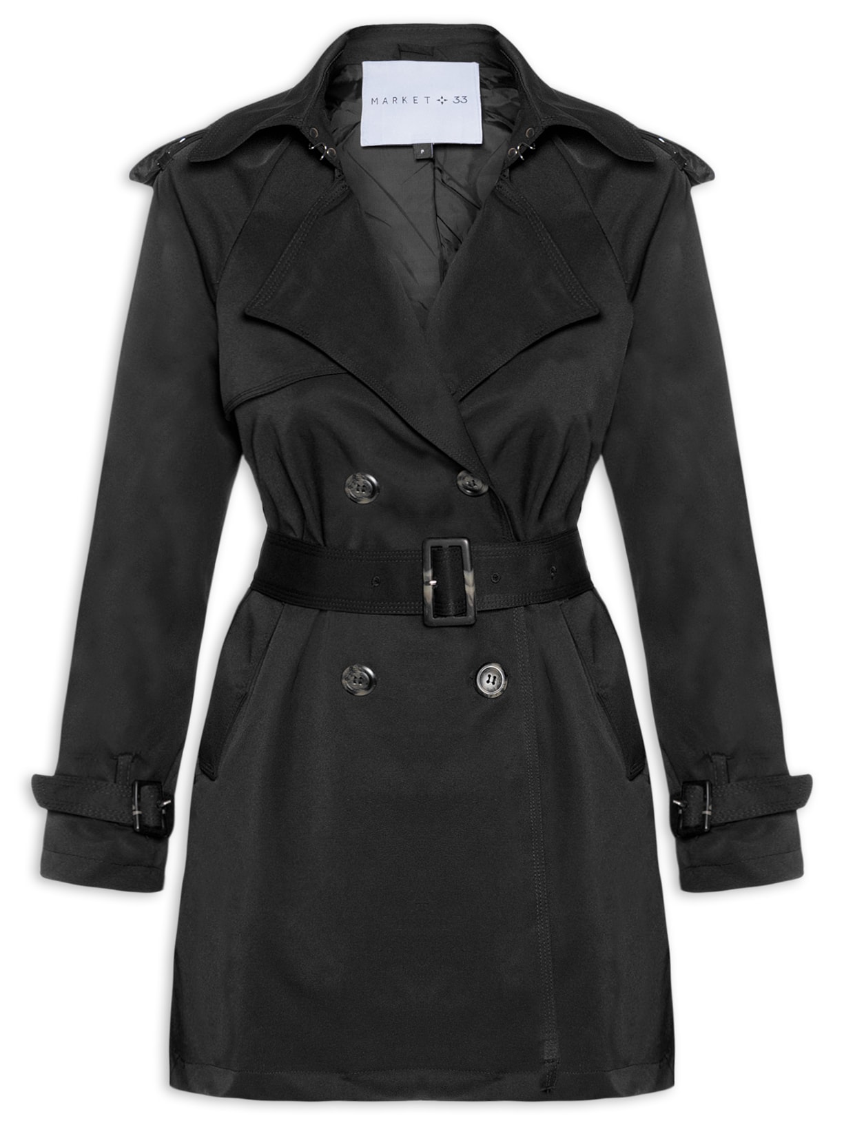 Casaco Feminino Trench Coat Preto Market 33