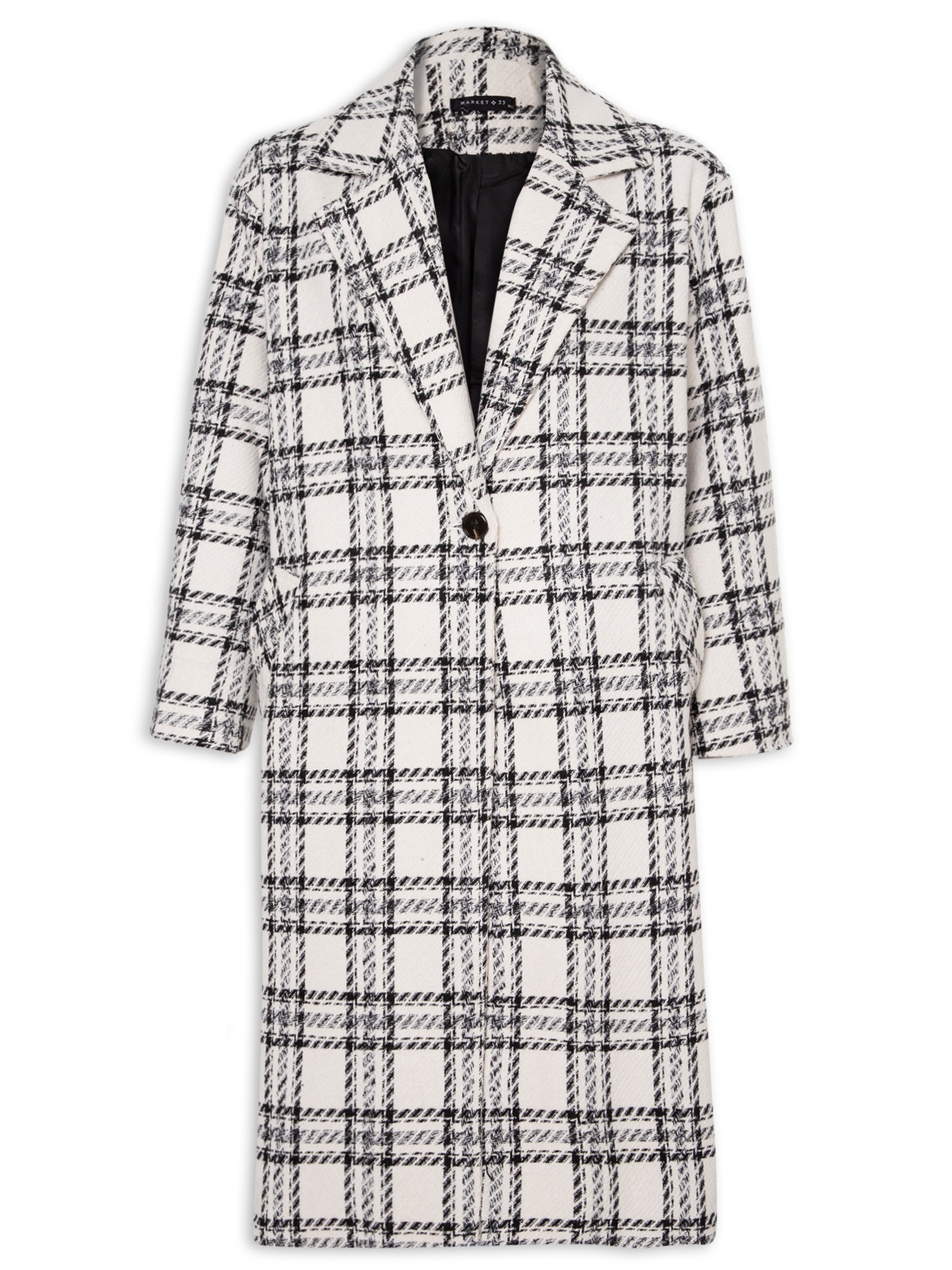 Market 33 - Casaco Feminino Trench Coat Xadrez - Preto