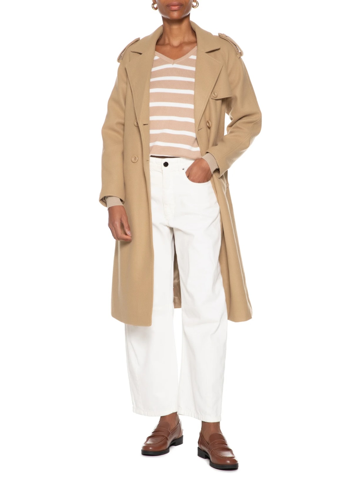 Casaco Feminino Trenchcoat Alongado Com Bolso Marrom Basiq