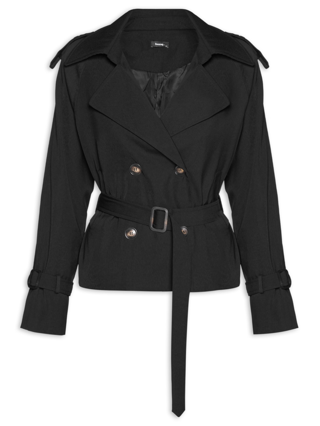 Casaco Feminino Trenchcoat Curto Com Amarração - Preto