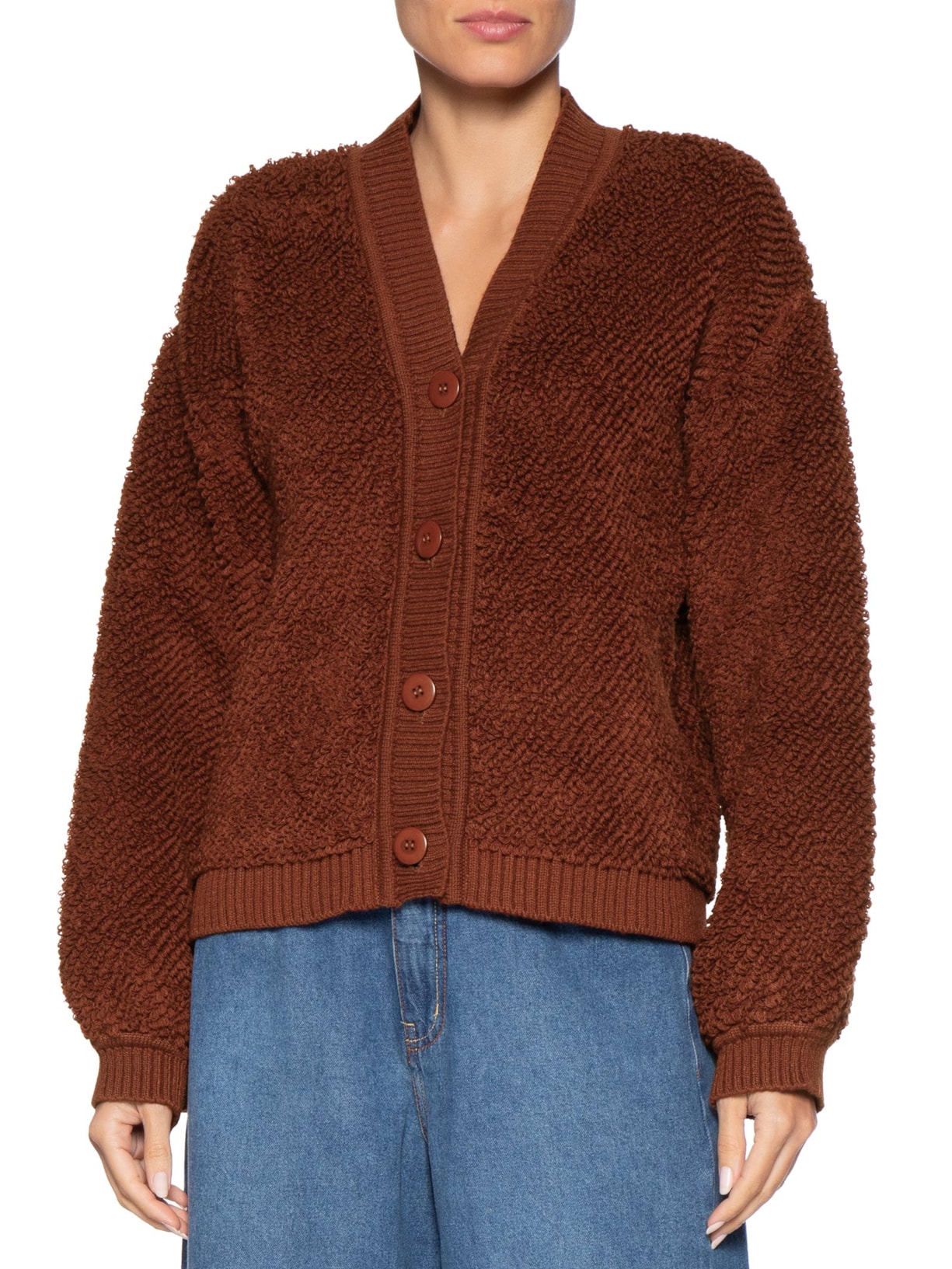 Casaco Feminino Tricot Atoalhado Marrom Dress To