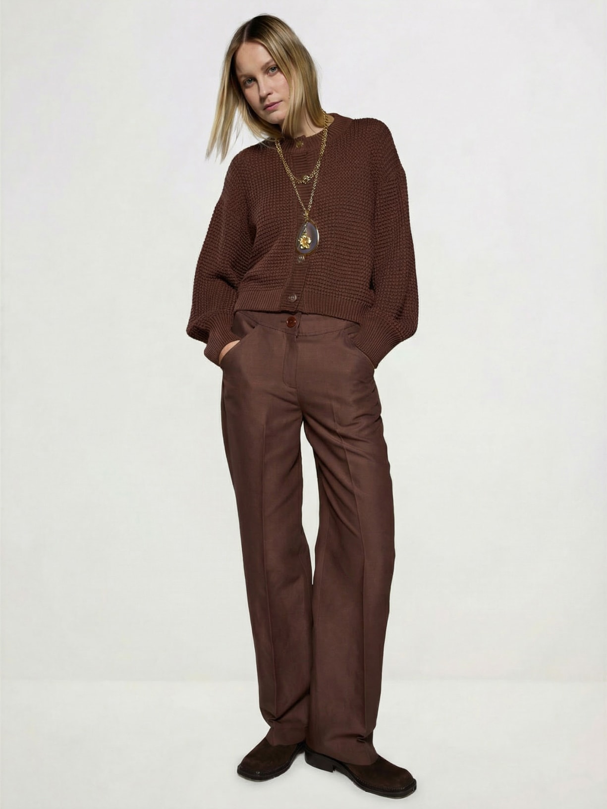 Casaco Feminino Tricot Austria I26 Marrom Mixed