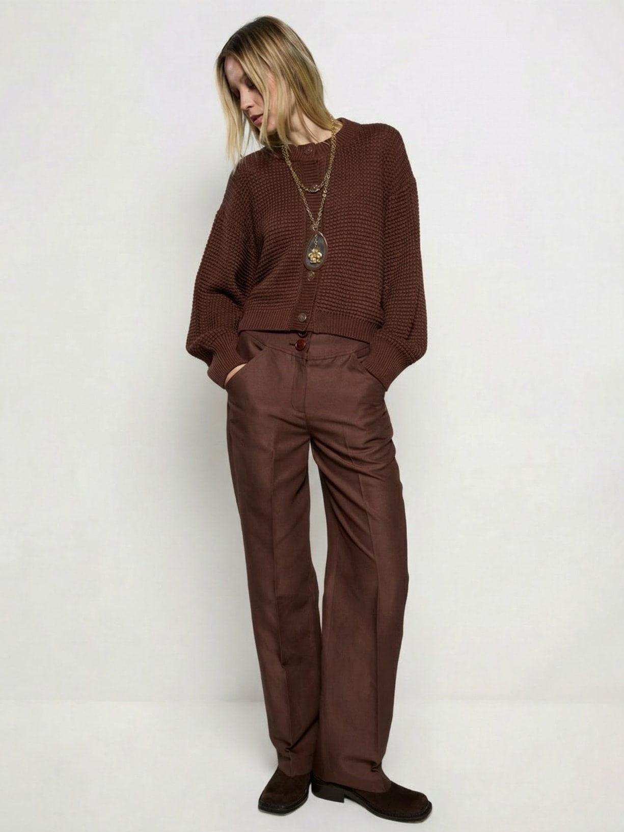 Casaco Feminino Tricot Austria I26 Marrom Mixed