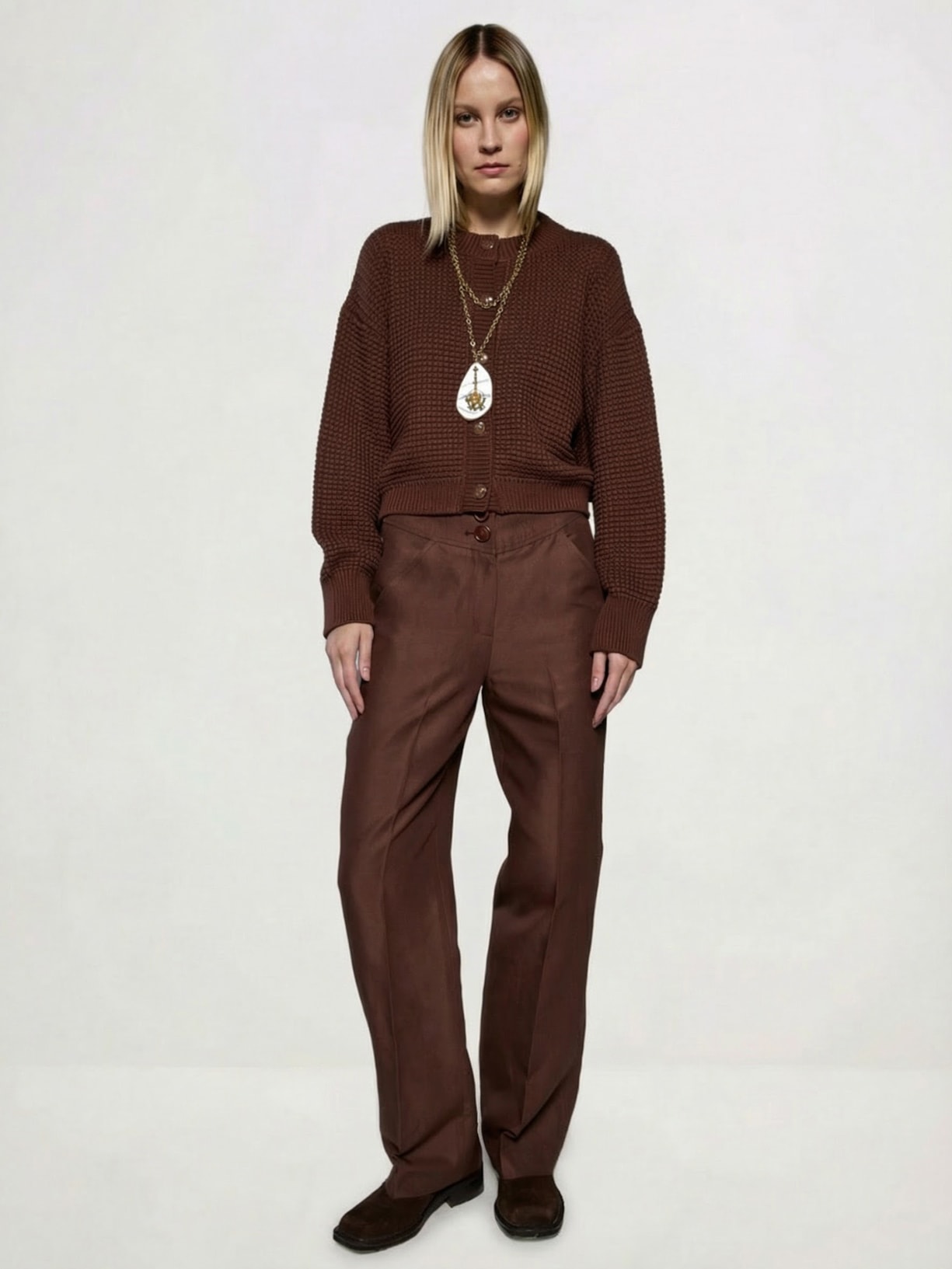 Casaco Feminino Tricot Austria I26 Marrom Mixed