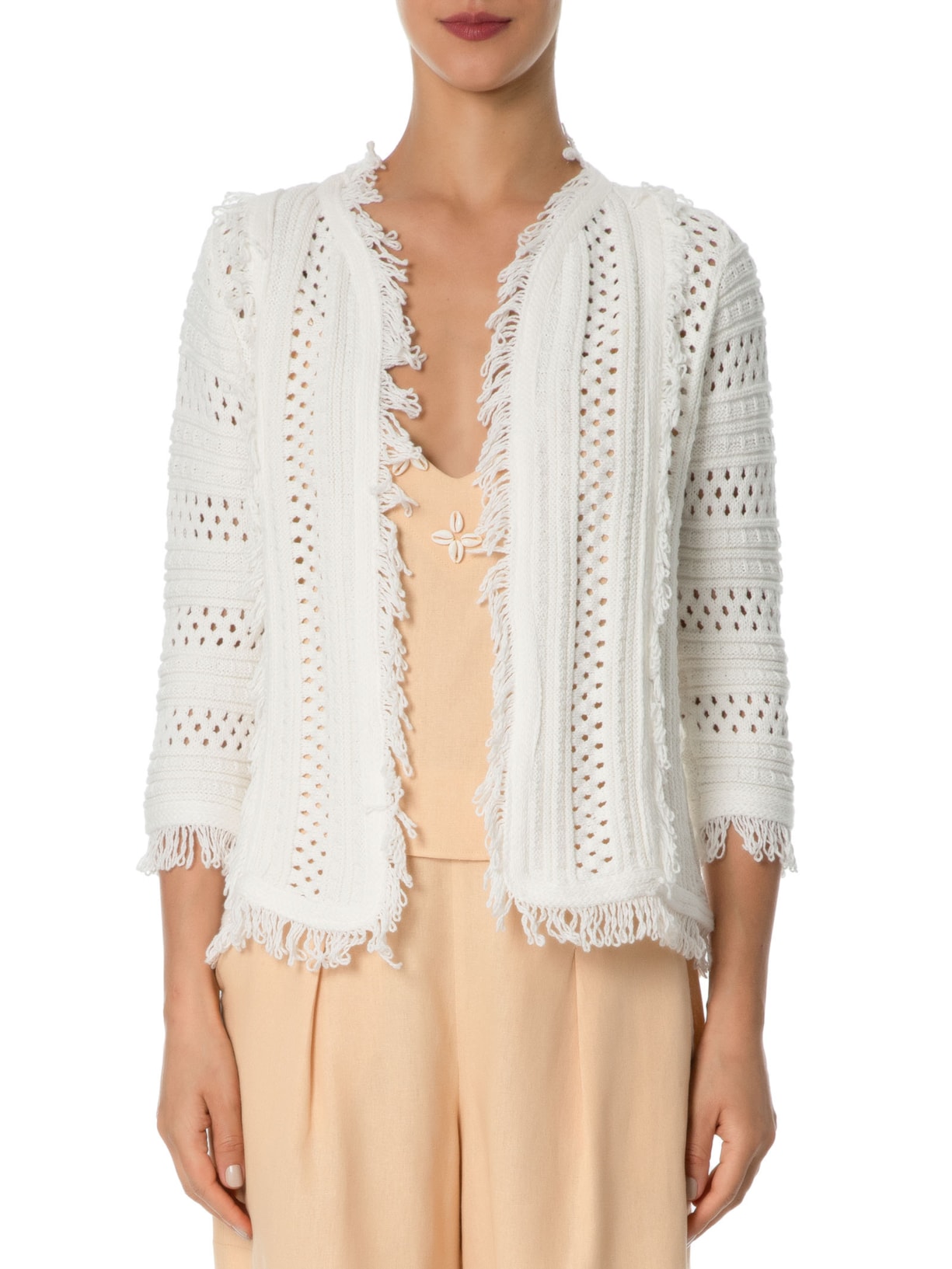 Casaco Feminino Tricot Desfiado Borda Branco Maria Filó