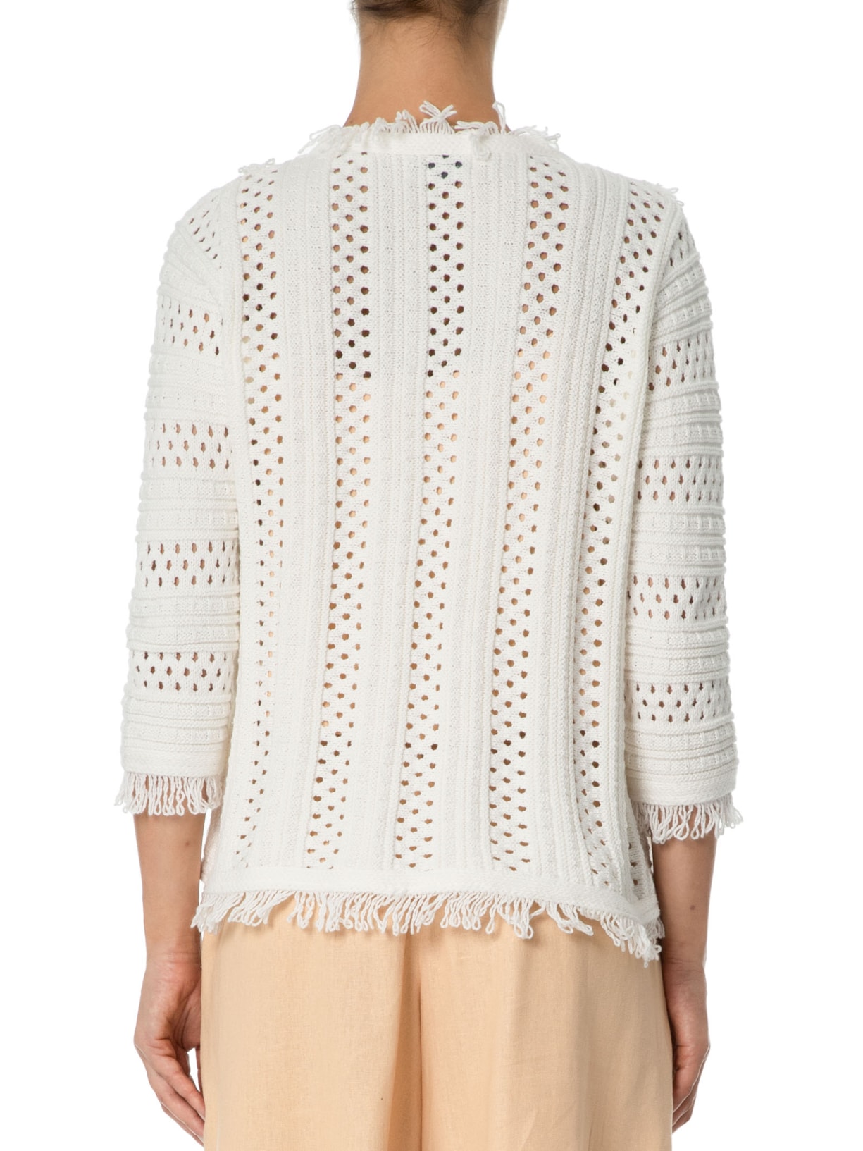 Casaco Feminino Tricot Desfiado Borda Branco Maria Filó