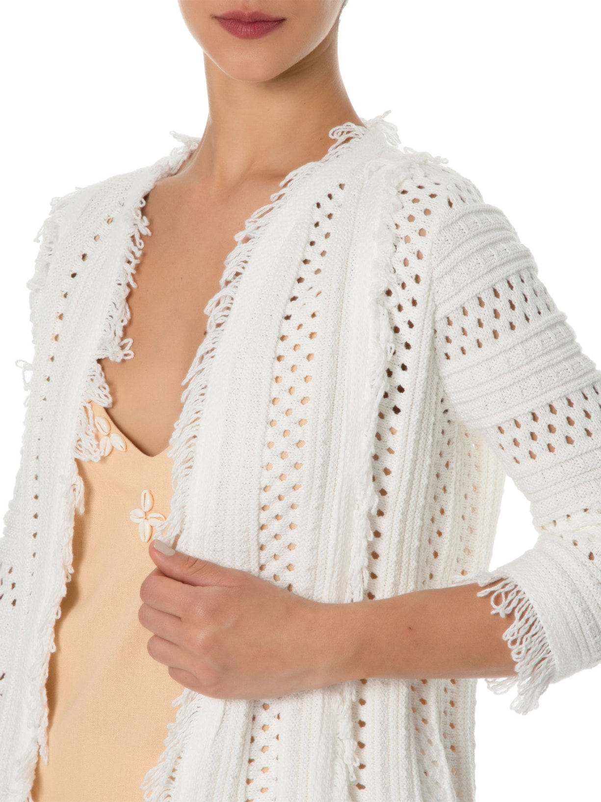 Casaco Feminino Tricot Desfiado Borda Branco Maria Filó