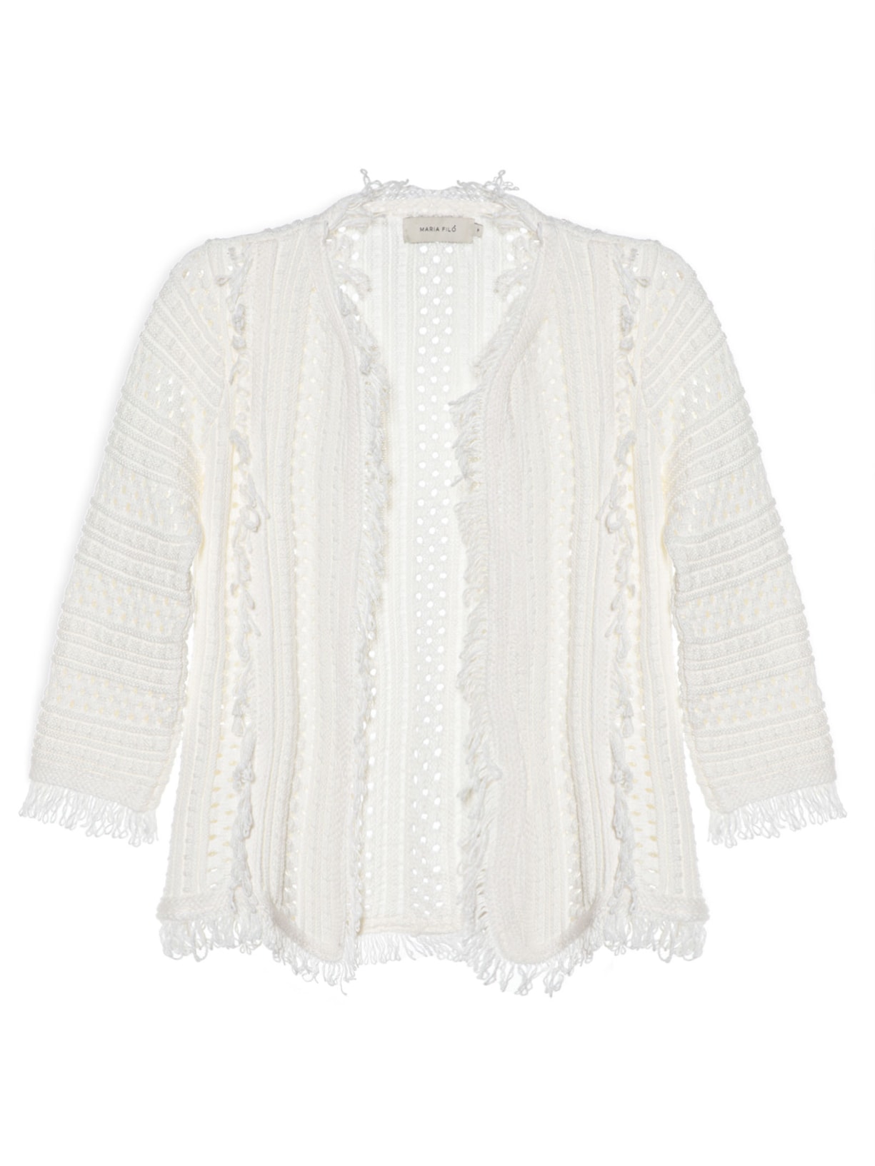 Casaco Feminino Tricot Desfiado Borda Branco Maria Filó