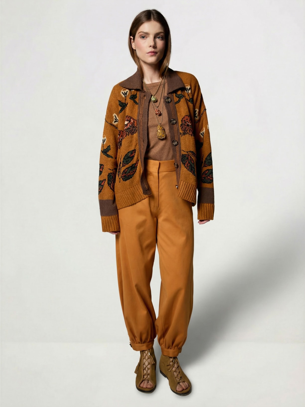 Casaco Feminino Tricot Flower Wood I26 Laranja Mixed