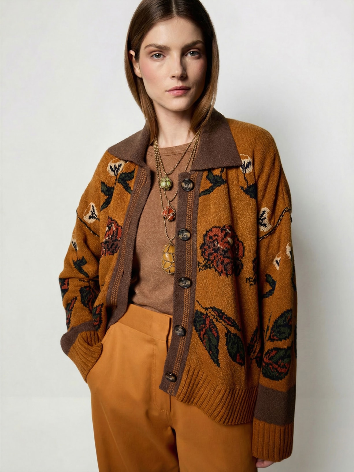 Casaco Feminino Tricot Flower Wood I26 Laranja Mixed