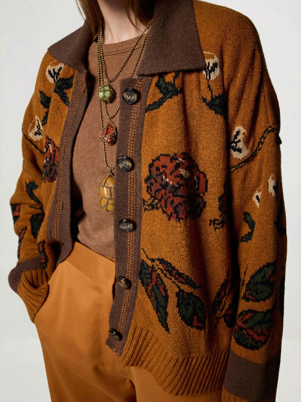 Casaco Feminino Tricot Flower Wood I26 Laranja Mixed