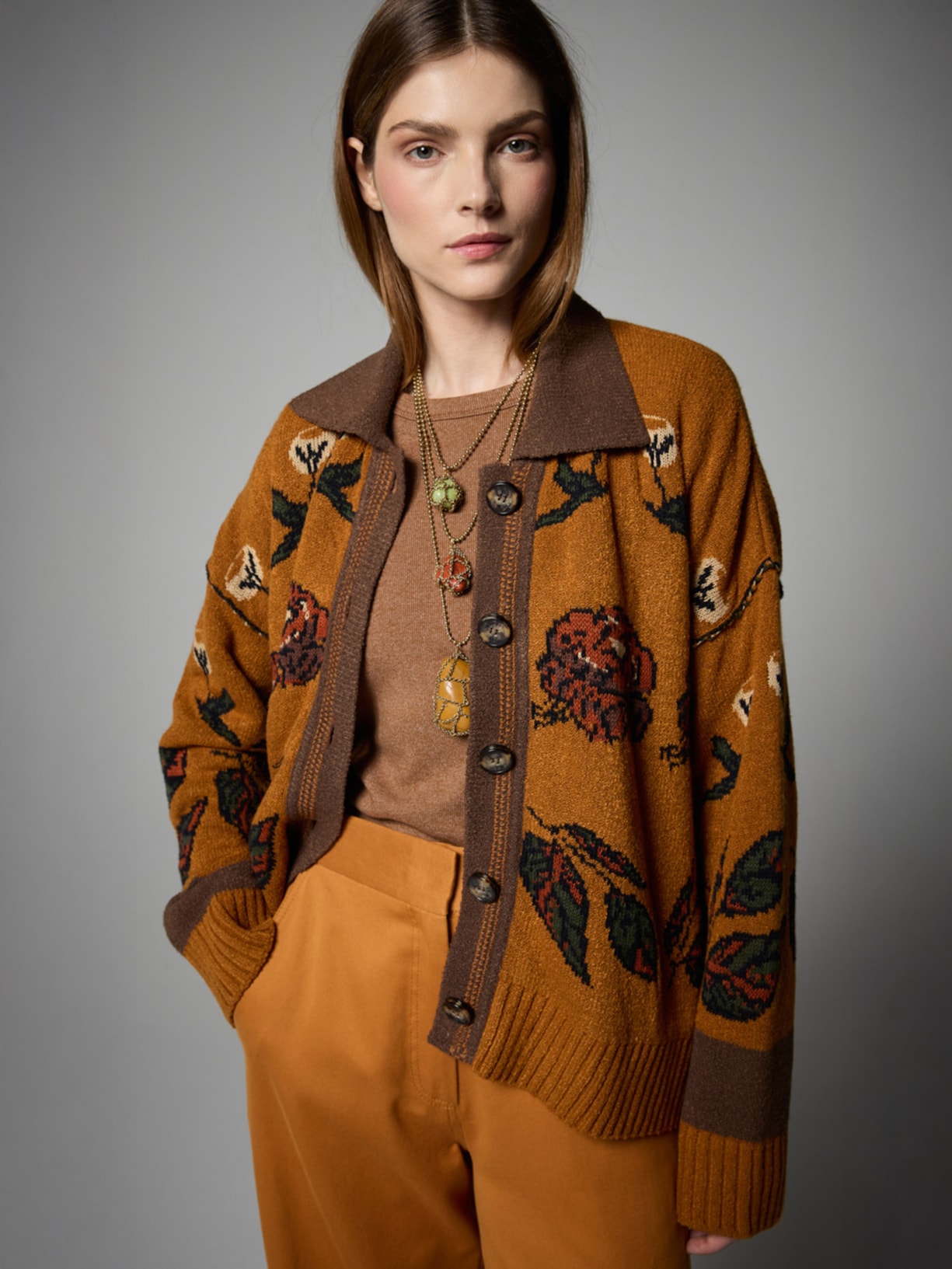 Casaco Feminino Tricot Flower Wood I26 Laranja Mixed