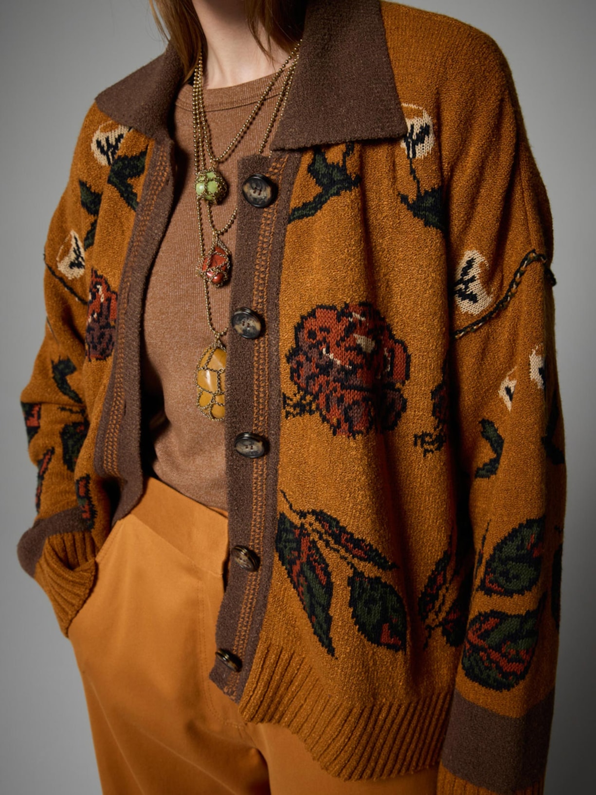 Casaco Feminino Tricot Flower Wood I26 Laranja Mixed