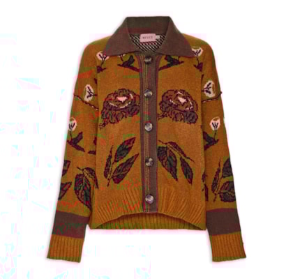 Casaco Feminino Tricot Flower Wood I26 - Laranja