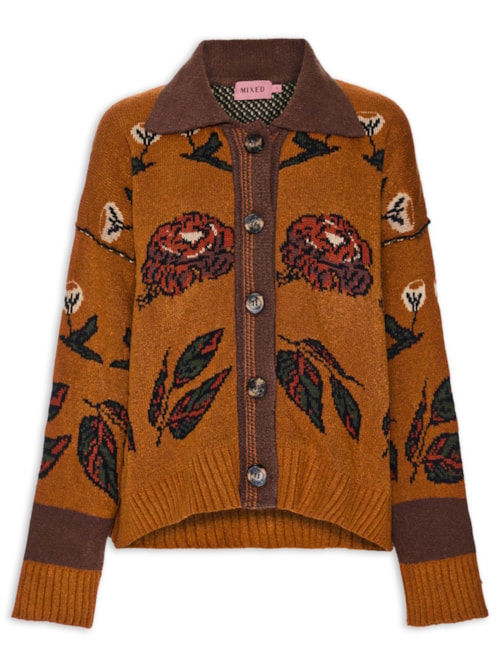 Casaco Feminino Tricot Flower Wood I26 - Laranja