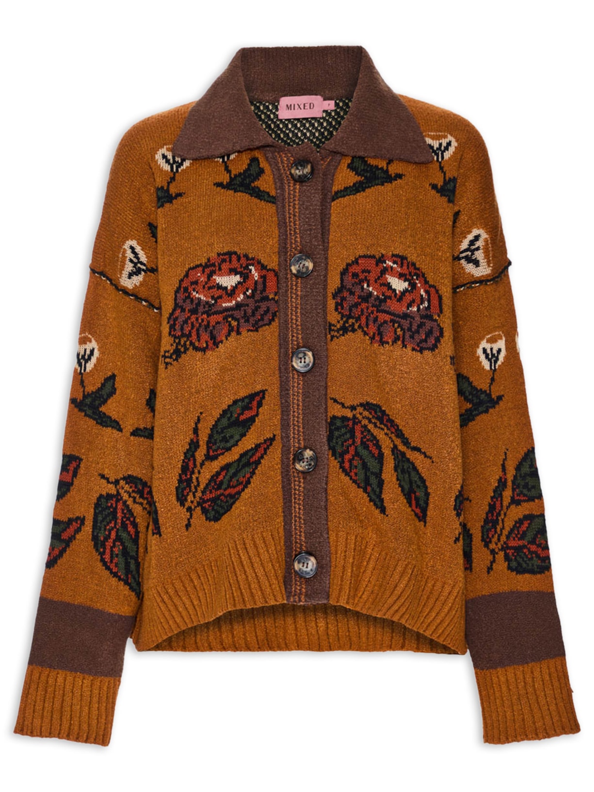 Casaco Feminino Tricot Flower Wood I26 Laranja Mixed