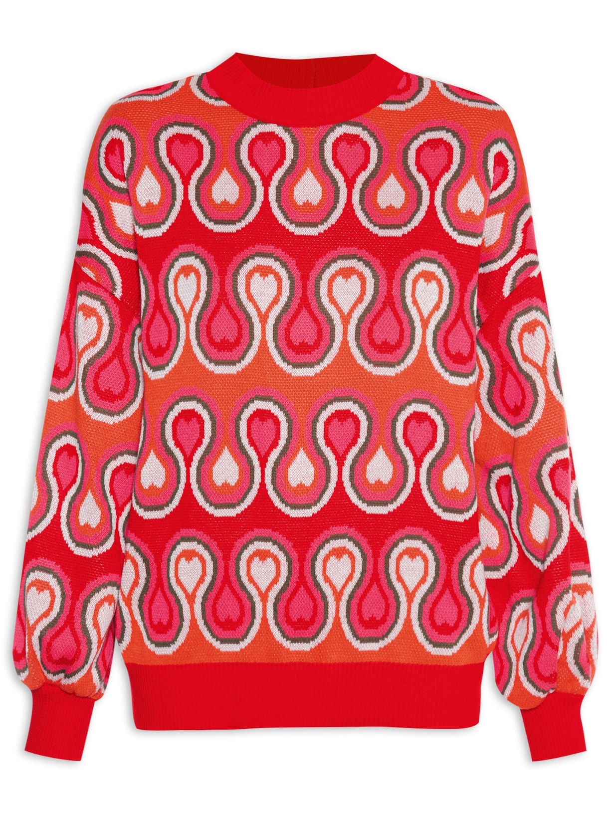 Casaco Feminino Tricot Jacquard Estampa Paixão - Laranja