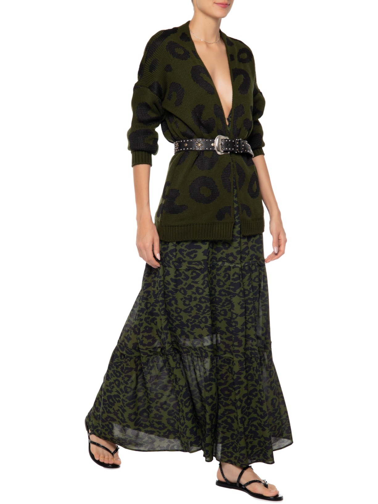 Casaco Feminino Tricot Jacquard Onça Animal Print Maria Filó