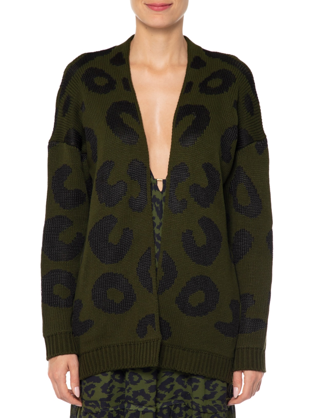 Casaco Feminino Tricot Jacquard Onça Animal Print Maria Filó