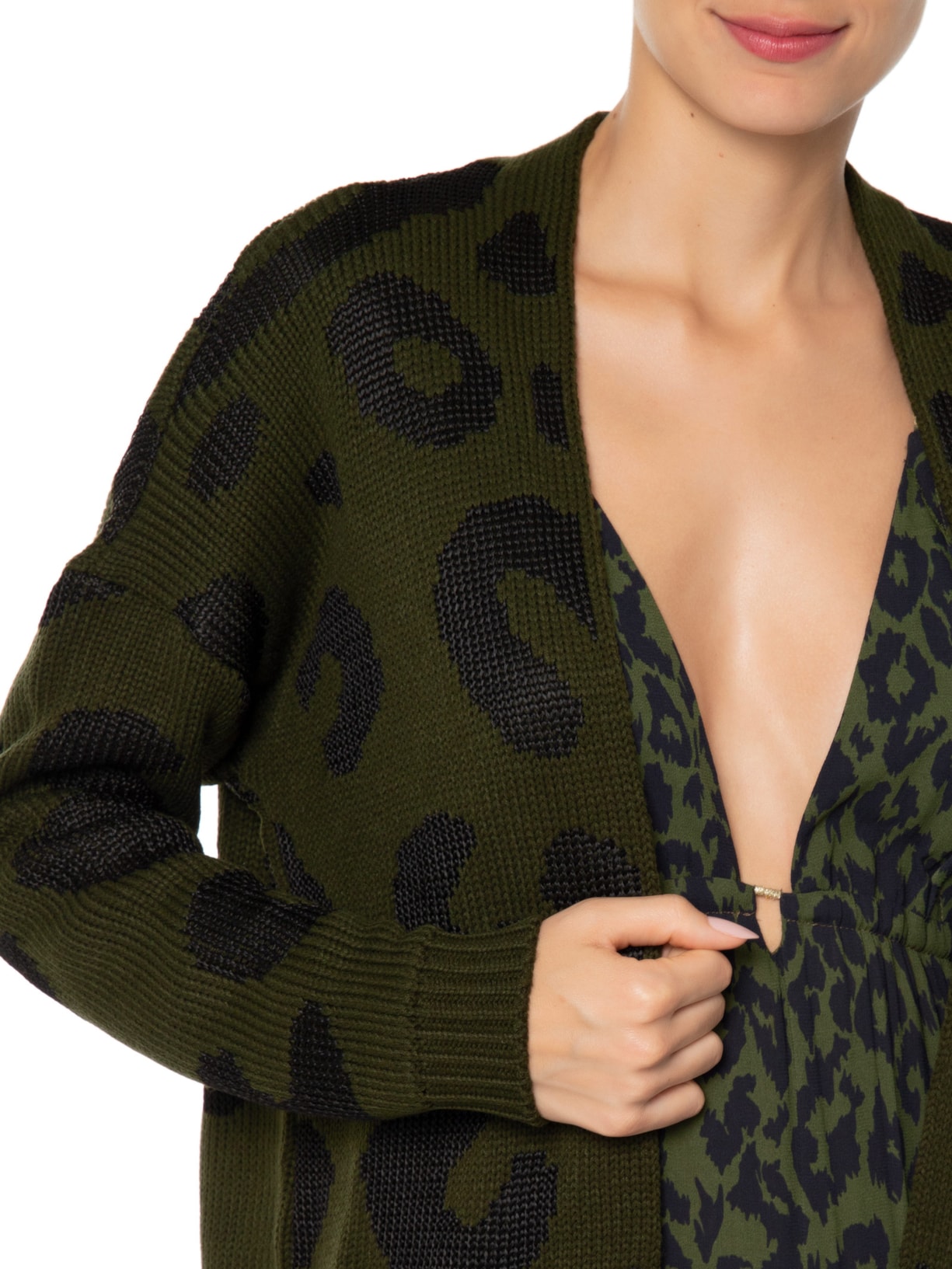 Casaco Feminino Tricot Jacquard Onça Animal Print Maria Filó