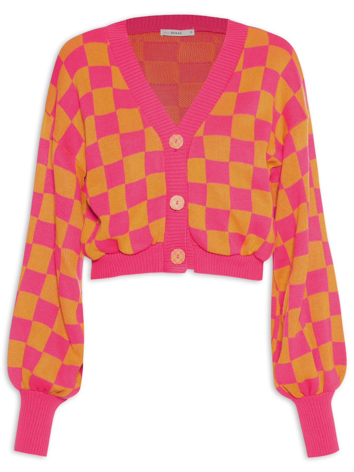 Casaco Feminino Tricot Jacquard Xadrezinho - Rosa