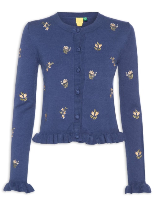 Casaco Feminino Tricot Jardim de Azaleias - Azul