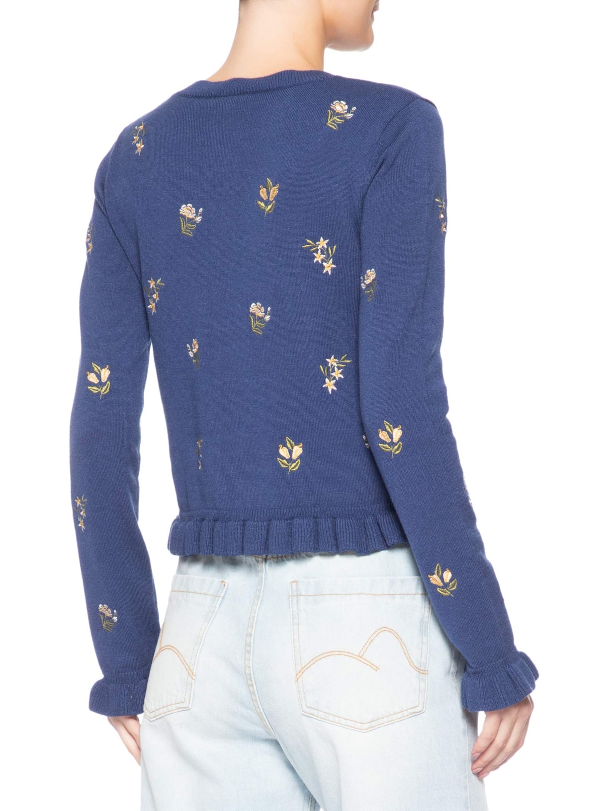 Casaco Feminino Tricot Jardim de Azaleias Azul Farm