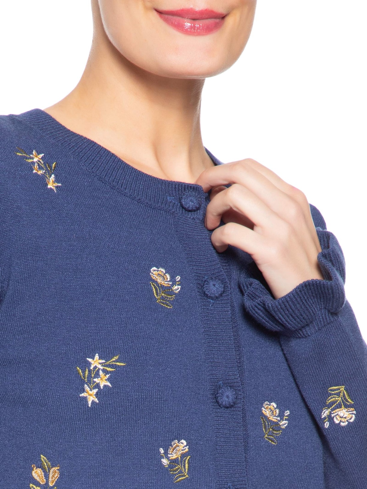 Casaco Feminino Tricot Jardim de Azaleias Azul Farm