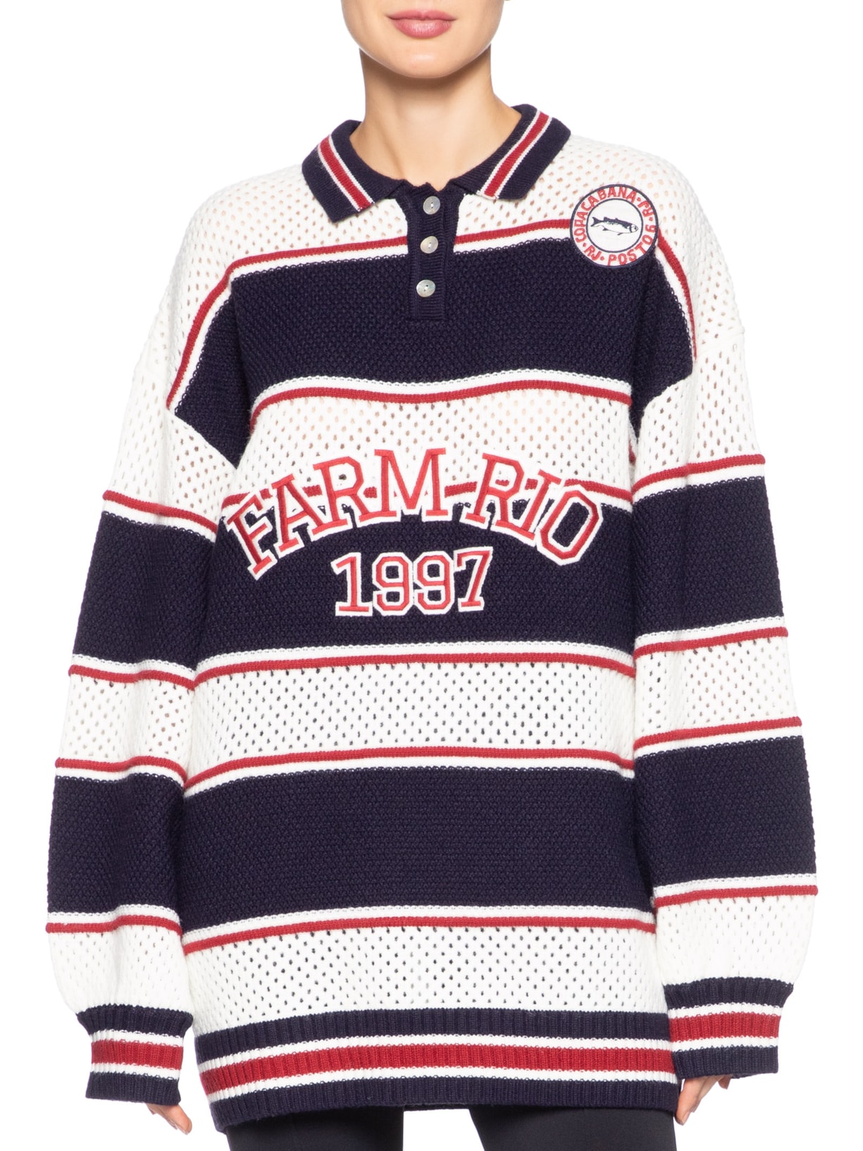 Casaco Feminino Tricot Listra Náutica Azul Farm
