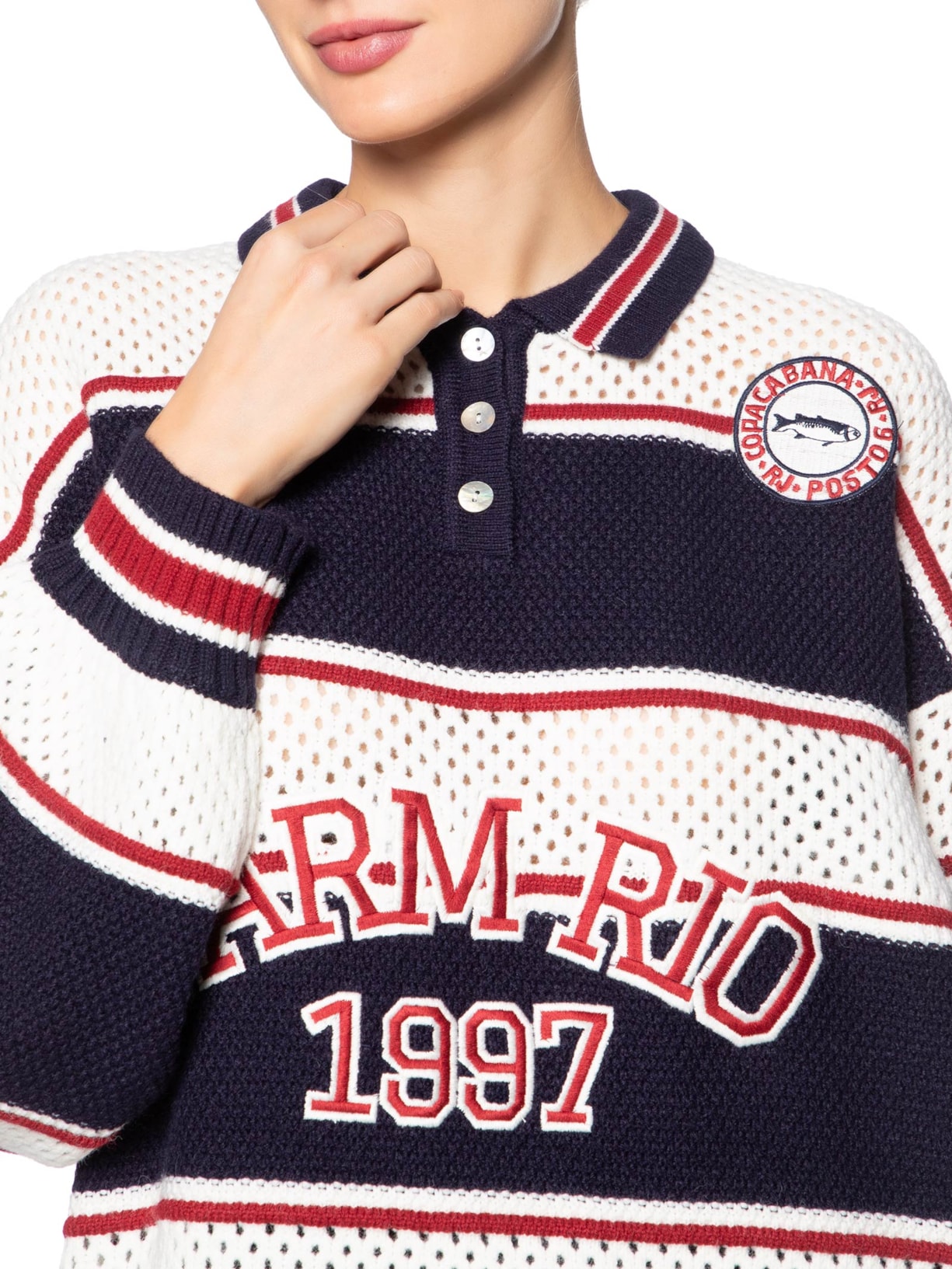 Casaco Feminino Tricot Listra Náutica Azul Farm