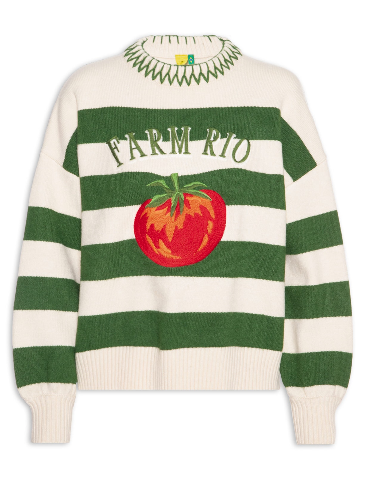 Casaco Feminino Tricot Listra Tomate Off White Farm